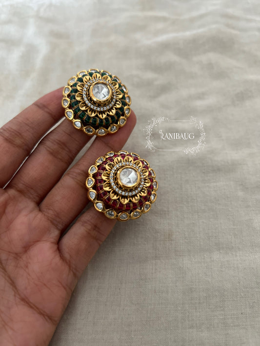 Draupadi Royal Dome Ring With Raised Meenakari Work In Rich Gold Finish by Ranibaug