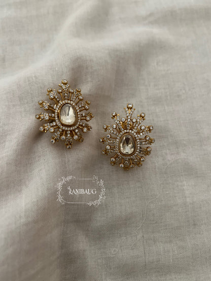 Dua Polki Radiant Starburst Statement Ear Studs By Ranibaug