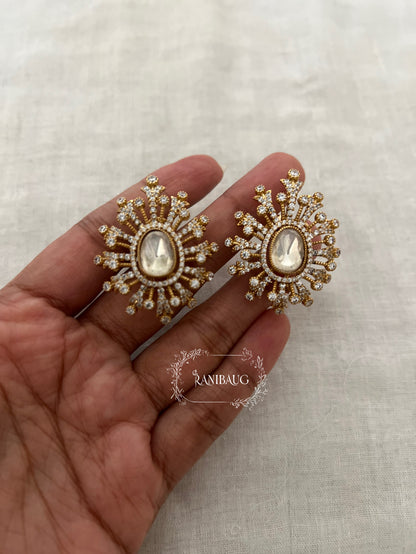 Dua Polki Radiant Starburst Statement Ear Studs By Ranibaug