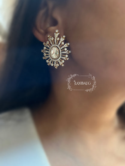 Dua Polki Radiant Starburst Statement Ear Studs By Ranibaug