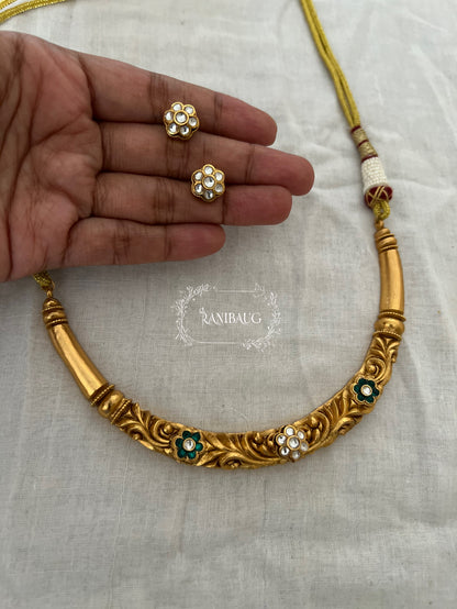Rajvanshi Gold Finish Kundan Hasli Studded Heritage South Temple Jewellery By Ranibaug