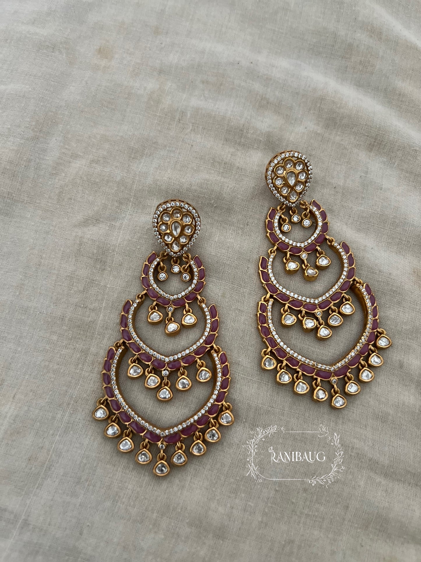 Palakshi Long Polki Kundan Gold Tone With Creamy Pearl Frige Statement Wedding Earrings By Ranibaug