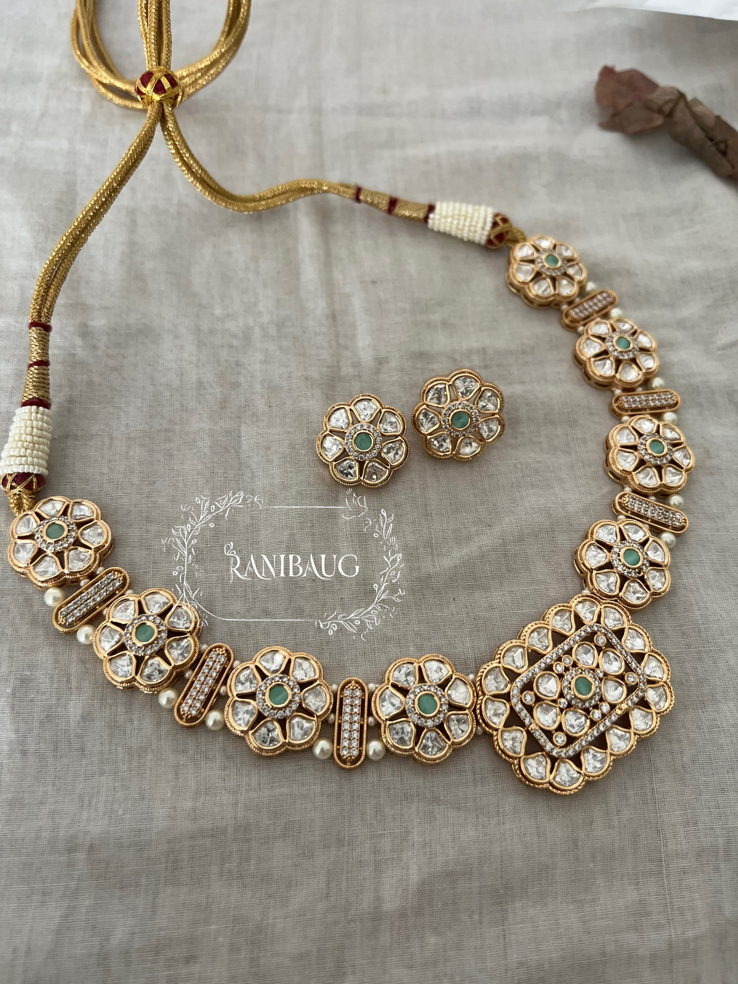 Eesha Indian Gold Plated Polki Kundan Jewellery Set By Ranibaug