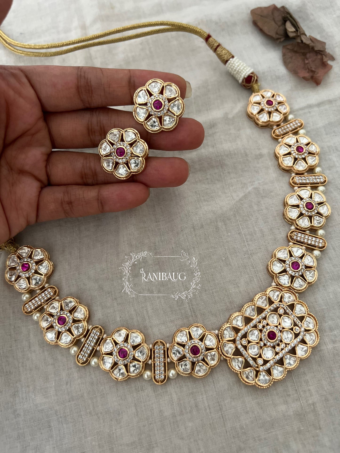 Eesha Indian Gold Plated Polki Kundan Jewellery Set By Ranibaug