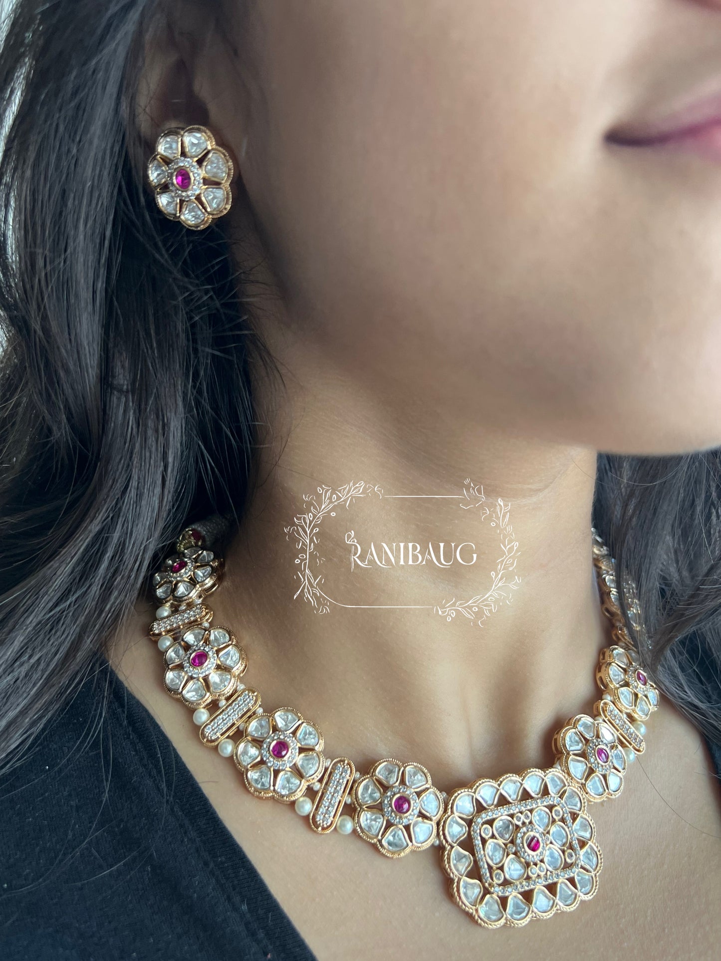 Eesha Indian Gold Plated Polki Kundan Jewellery Set By Ranibaug