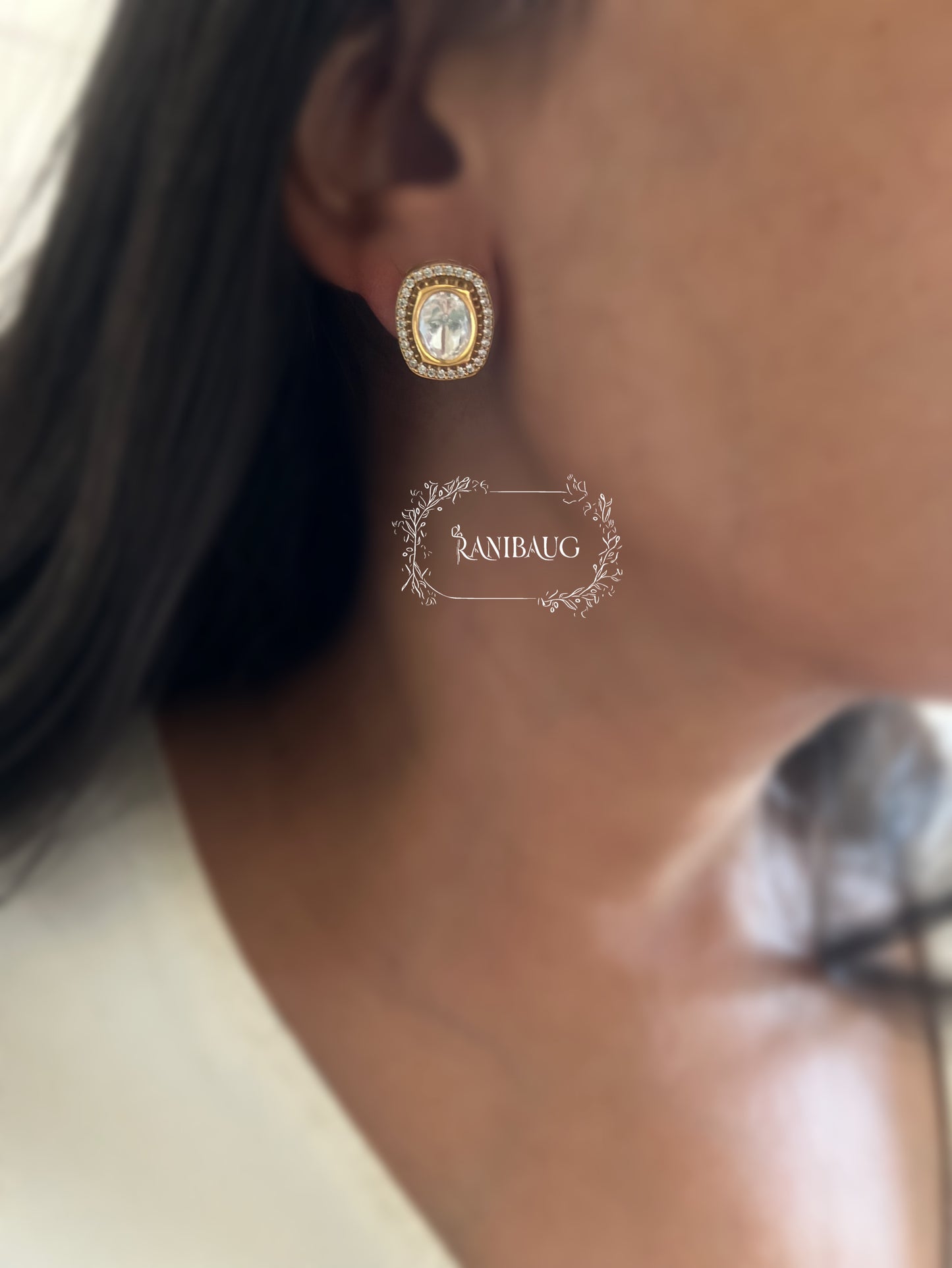 Ektara Polki Single Stone Gold Finish Ear Stud Jewelry By Ranibaug