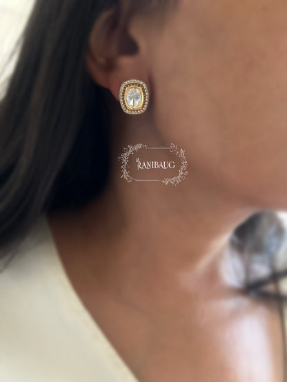 Ektara Polki Single Stone Gold Finish Ear Stud Jewelry By Ranibaug
