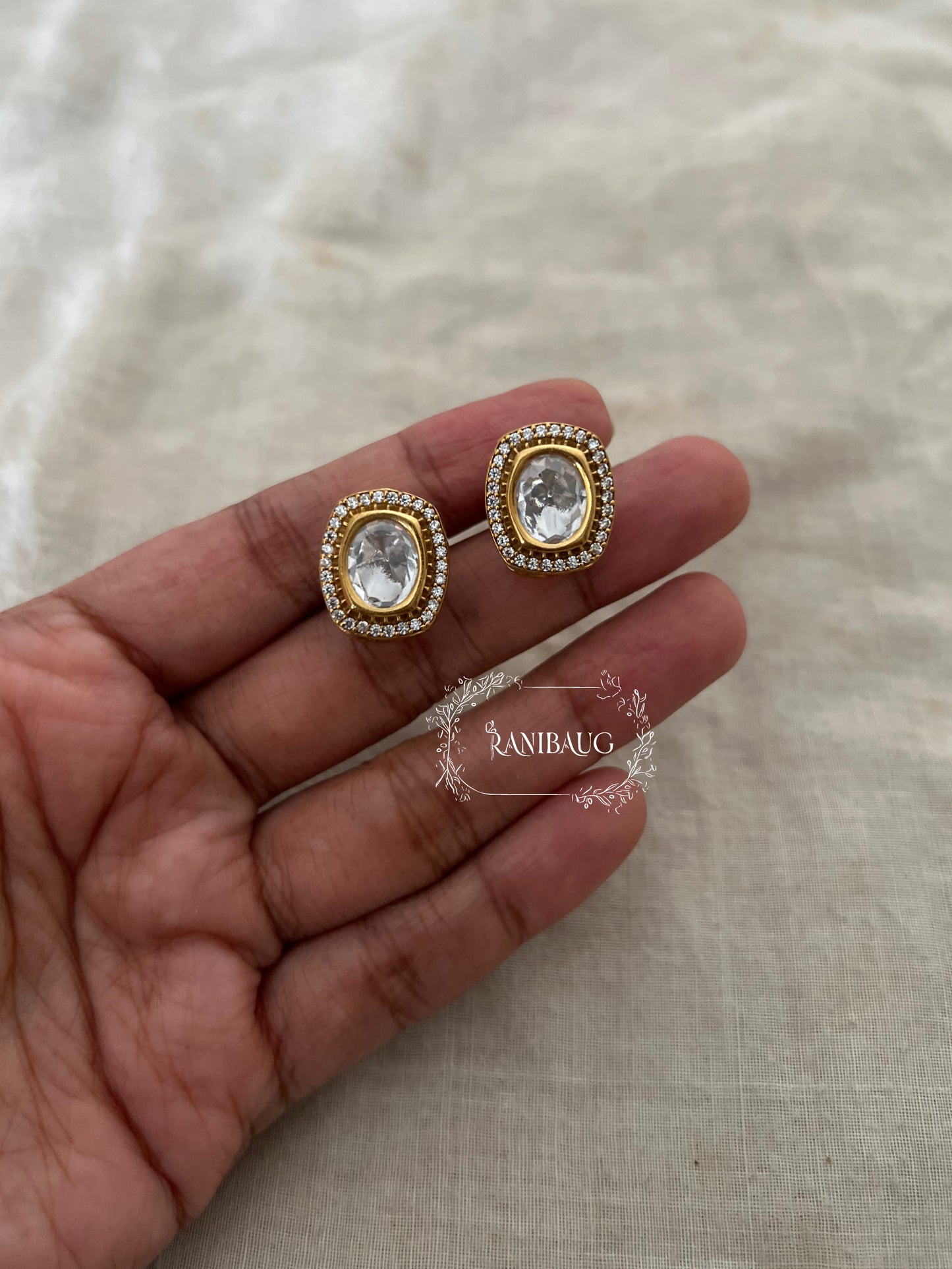 Ektara Polki Single Stone Gold Finish Ear Stud Jewelry By Ranibaug