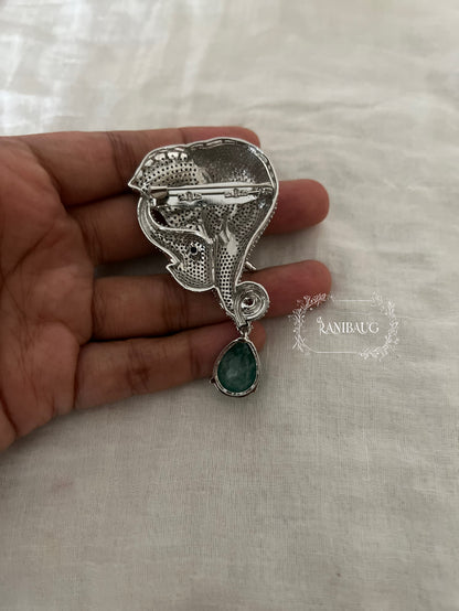 Elephant Motif Emerald Drop Diamond Brooch By Ranibaug