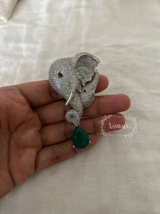 Elephant Motif Emerald Drop Diamond Brooch By Ranibaug