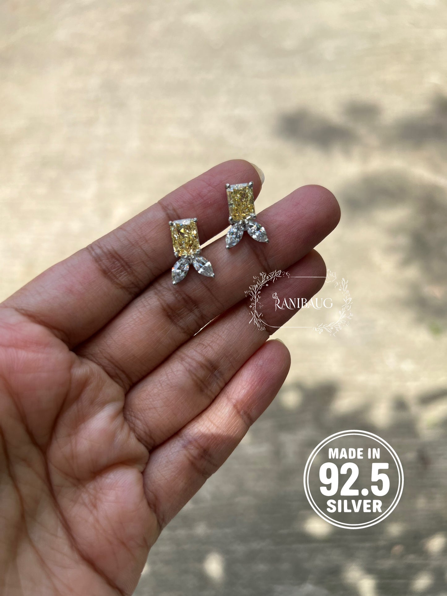 Elowen Petal Designer Color Gemstones 92.5 Silver Ear Studs By Ranibaug