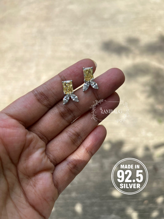 Elowen Petal Designer Color Gemstones 92.5 Silver Ear Studs By Ranibaug