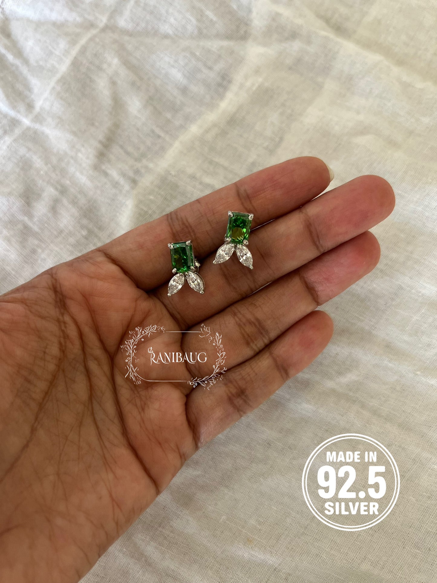 Elowen Petal Designer Color Gemstones 92.5 Silver Ear Studs By Ranibaug