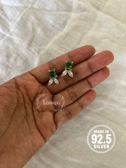 Elowen Petal Designer Color Gemstones 92.5 Silver Ear Studs By Ranibaug
