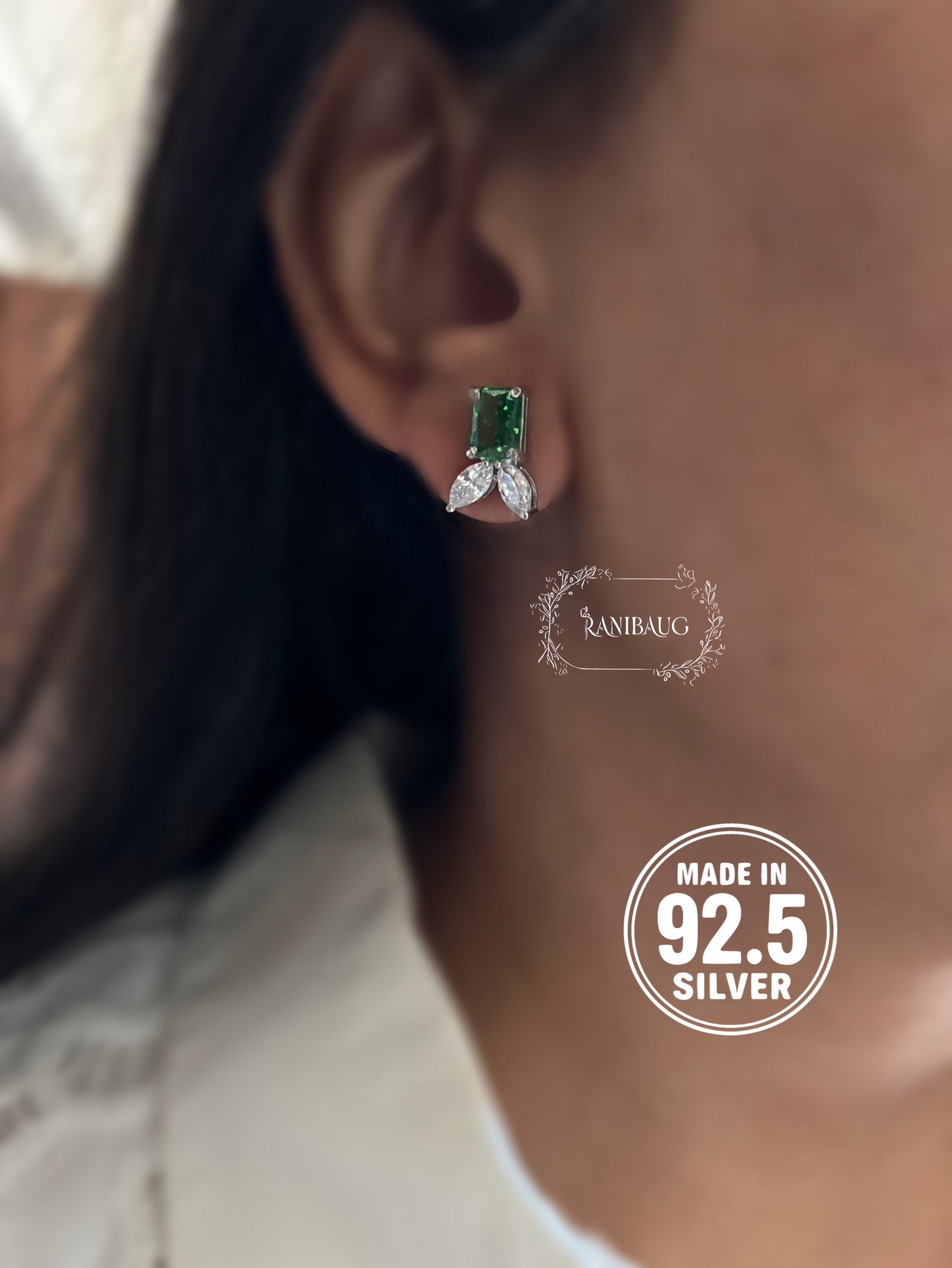 Elowen Petal Designer Color Gemstones 92.5 Silver Ear Studs By Ranibaug