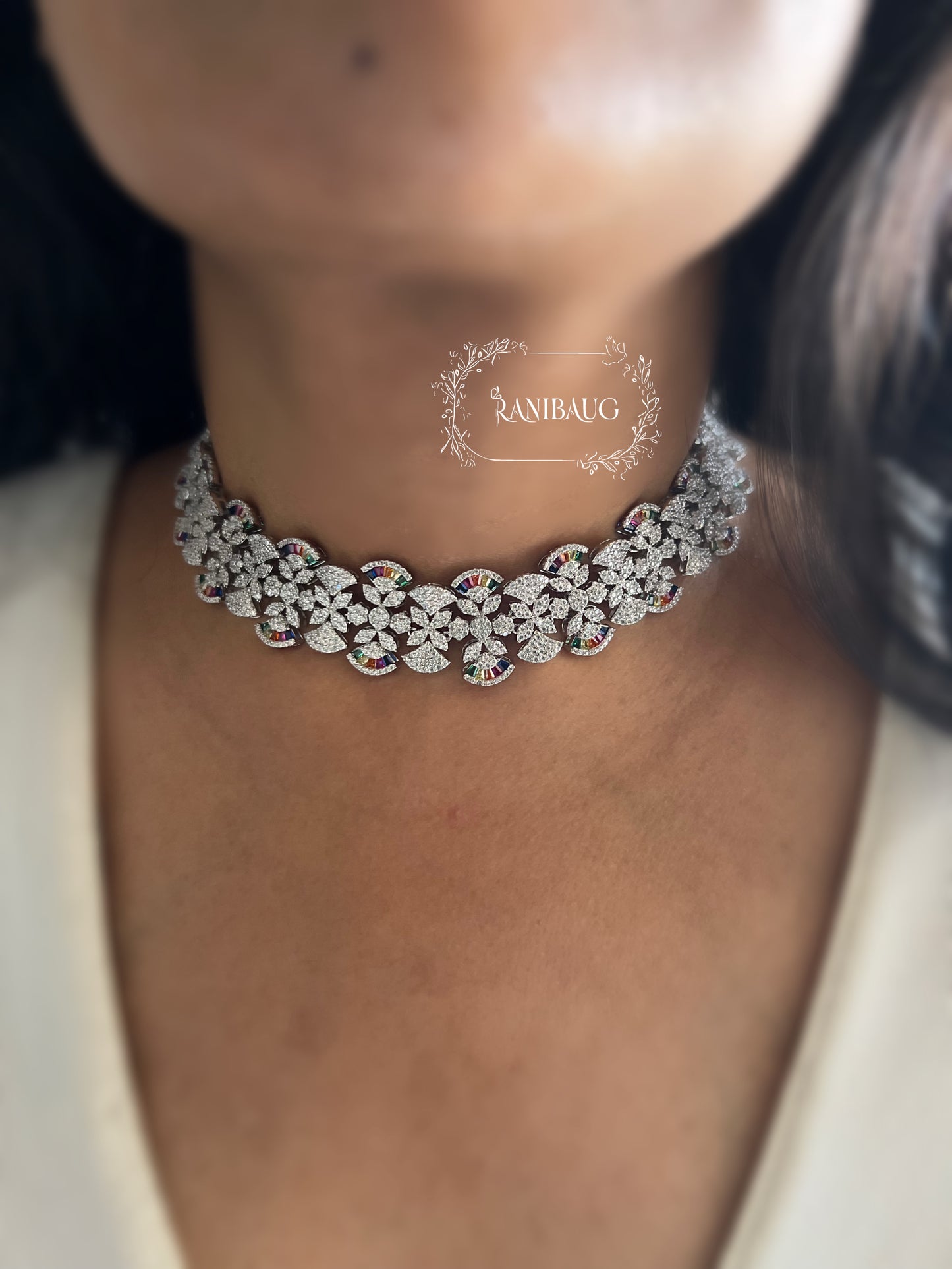 Emma Prism Royale Diamond Silver Rhodium Finish Multi Color Diamond Set By Ranibaug