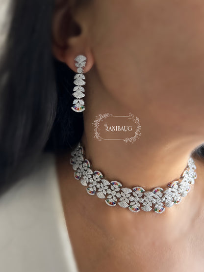 Emma Prism Royale Diamond Silver Rhodium Finish Multi Color Diamond Set By Ranibaug