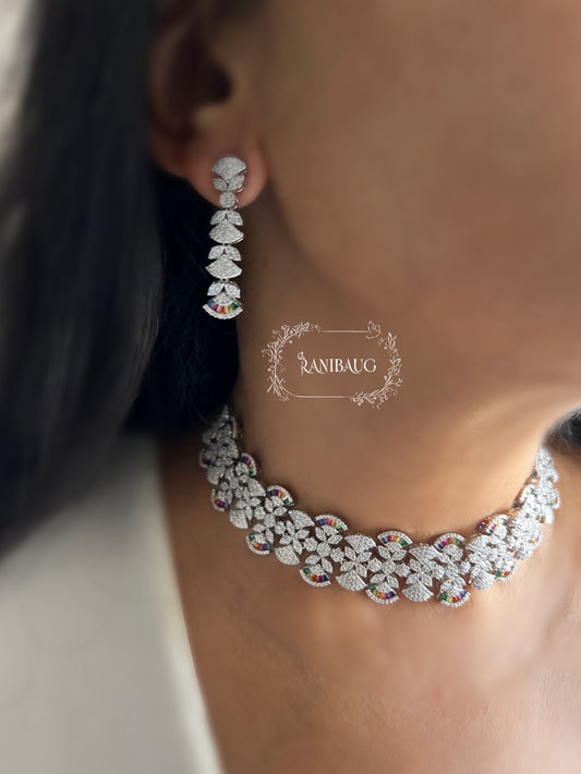 Emma Prism Royale Diamond Silver Rhodium Finish Multi Color Diamond Set By Ranibaug