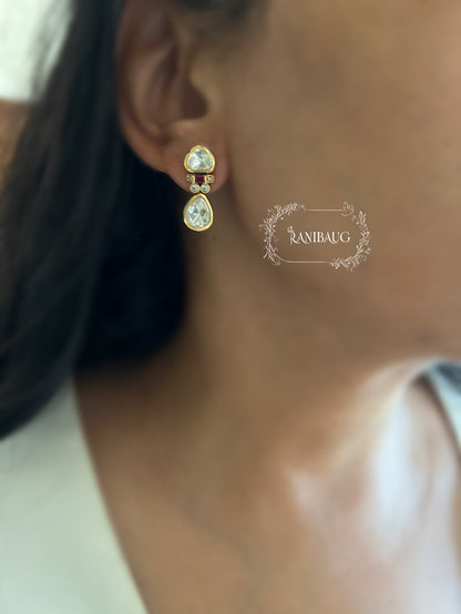 Enara Polki Kundan Gold Finish Teardrop Dangle Motif Necklace Set By Ranibaug