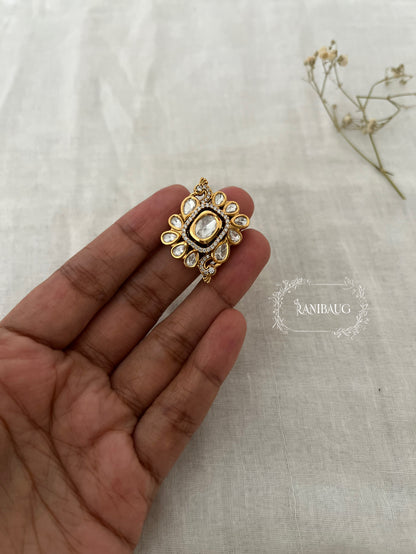 Enaya Rectangular Polki Kundan Gold Finish Peacock Motif Ring By Ranibaug