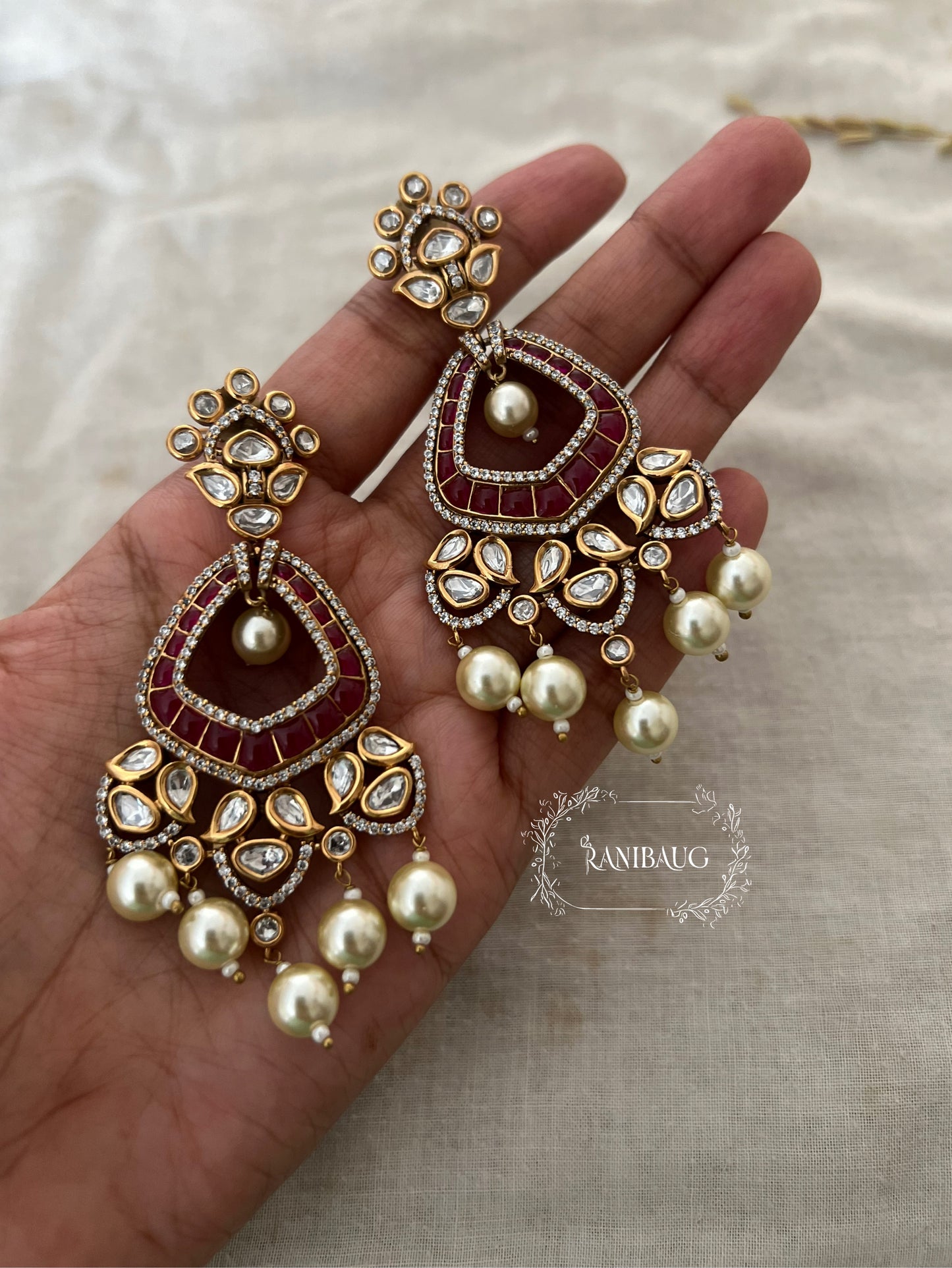 Era Polki Kundan Studded Chandbali Featuring Rich Pearl Accents By Ranibaug