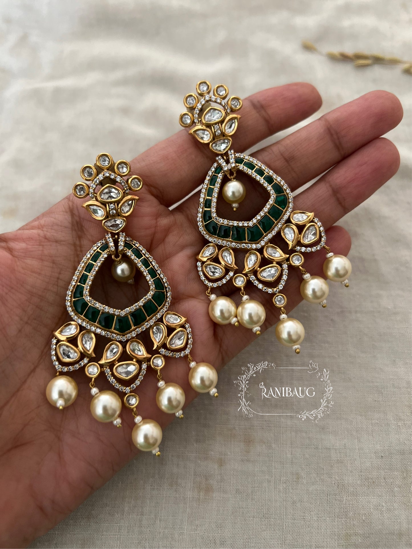 Era Polki Kundan Studded Chandbali Featuring Rich Pearl Accents By Ranibaug