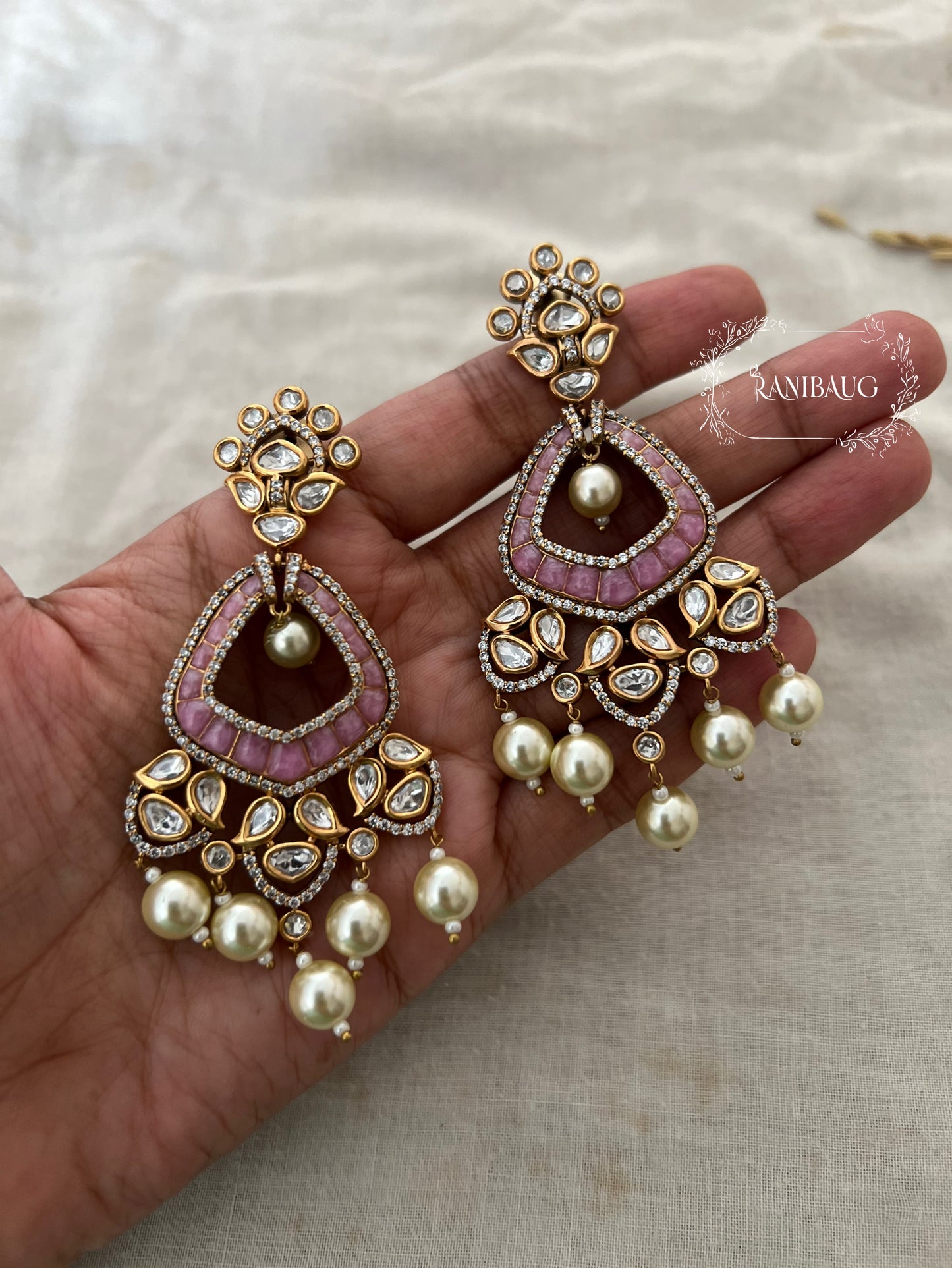 Era Polki Kundan Studded Chandbali Featuring Rich Pearl Accents By Ranibaug