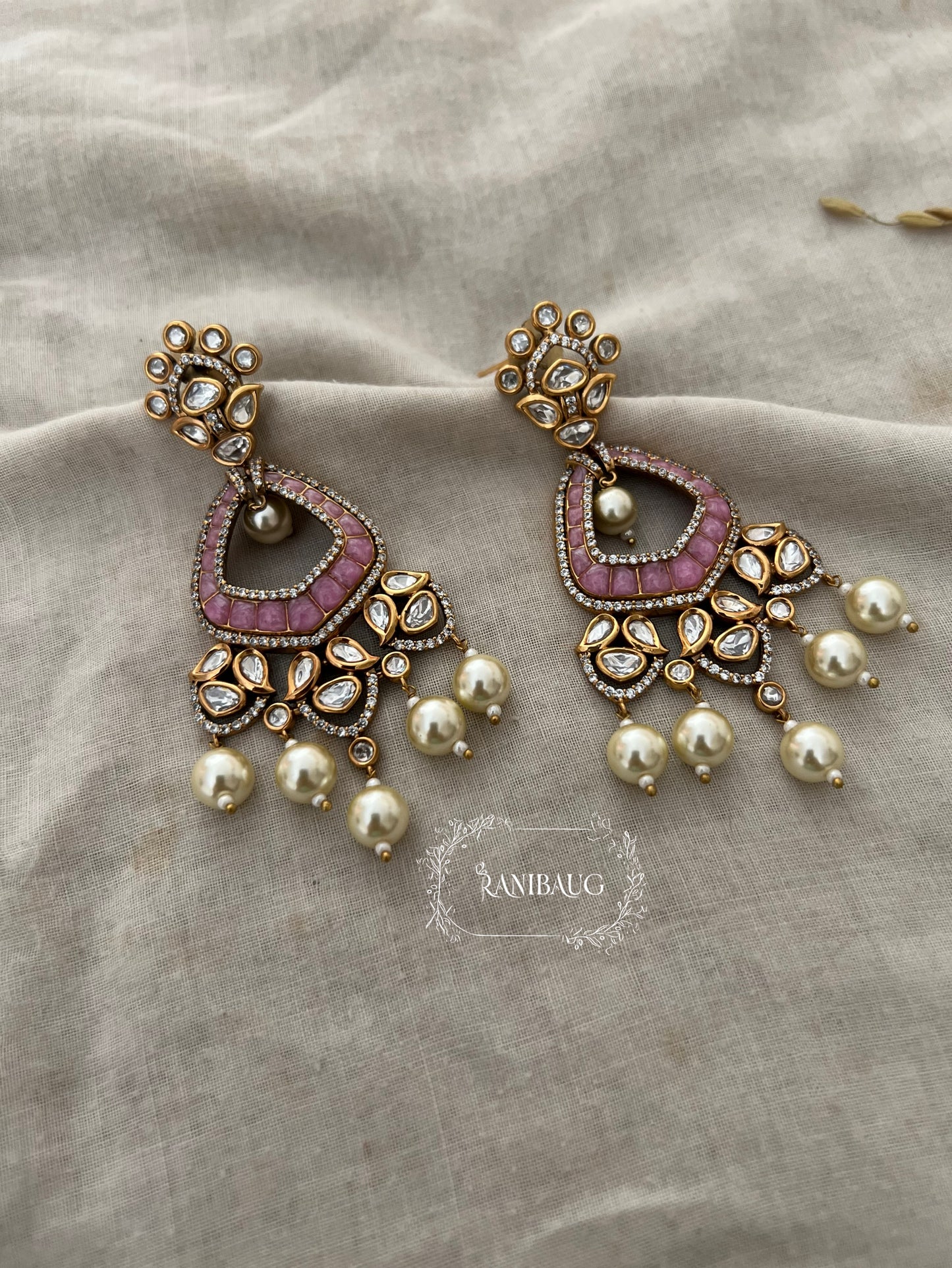 Era Polki Kundan Studded Chandbali Featuring Rich Pearl Accents By Ranibaug
