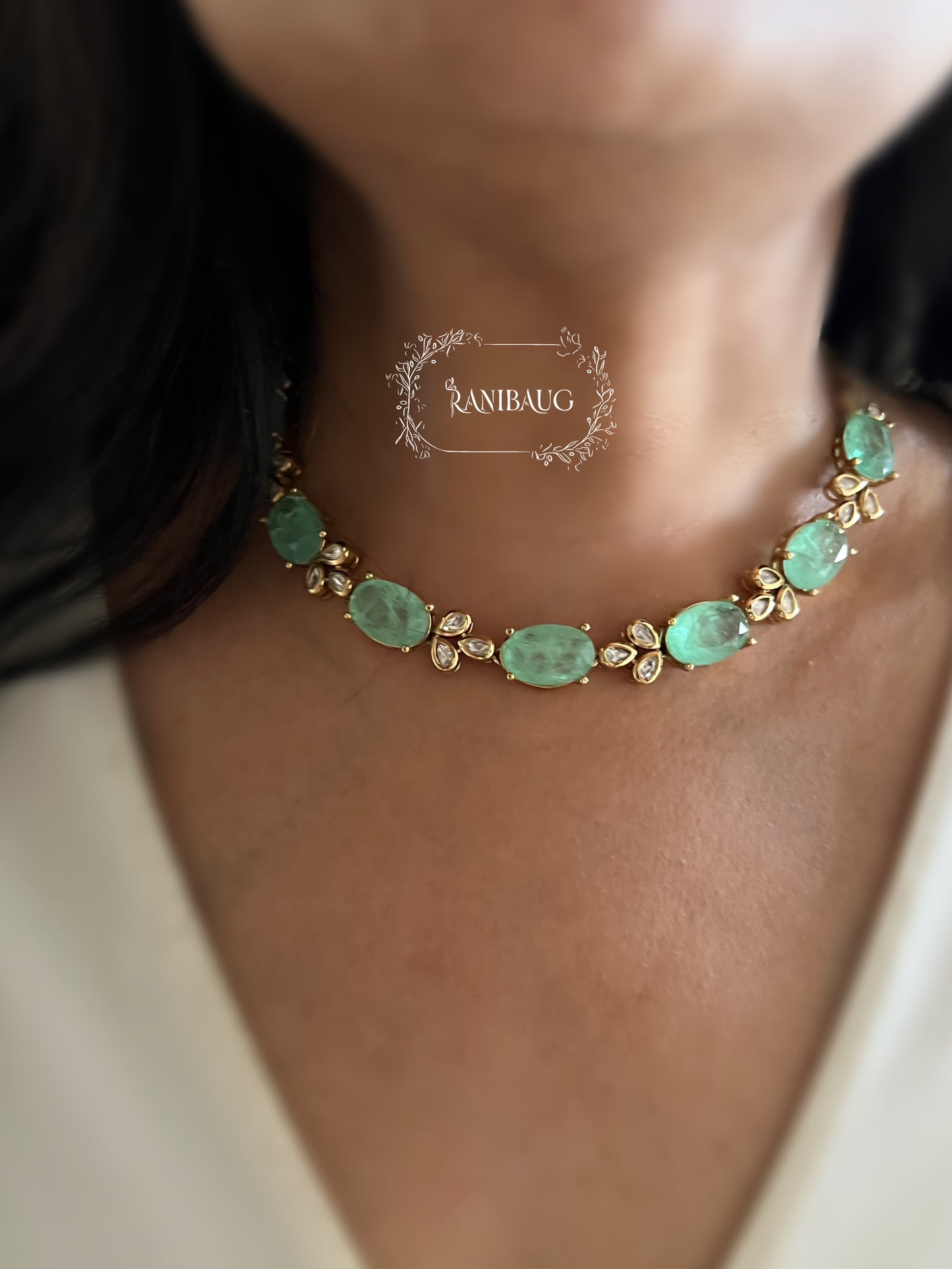 Eshana Pastel Hues Gemstone Polki Gold Finish Dreamy Jewellery Set By Ranibaug