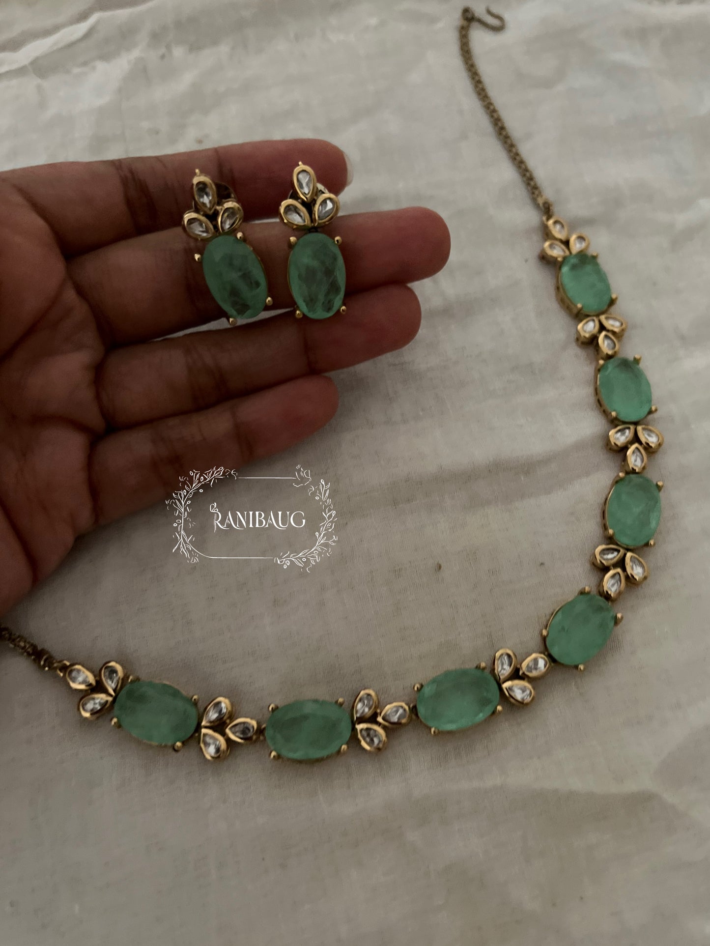 Eshana Pastel Hues Gemstone Polki Gold Finish Dreamy Jewellery Set By Ranibaug