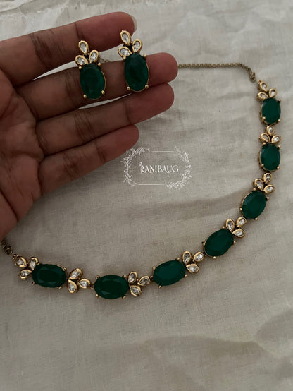 Eshana Pastel Hues Gemstone Polki Gold Finish Dreamy Jewellery Set By Ranibaug