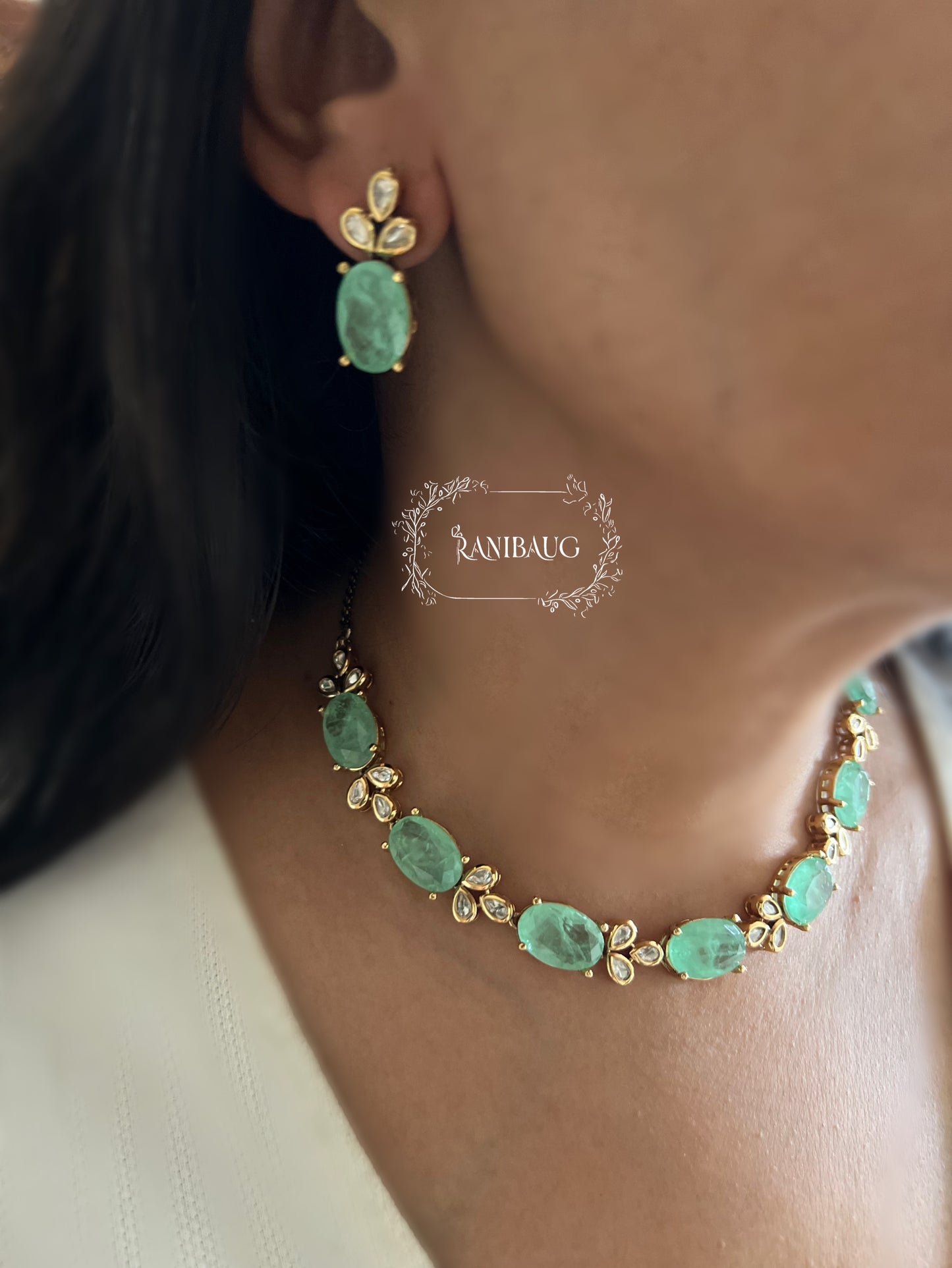 Eshana Pastel Hues Gemstone Polki Gold Finish Dreamy Jewellery Set By Ranibaug