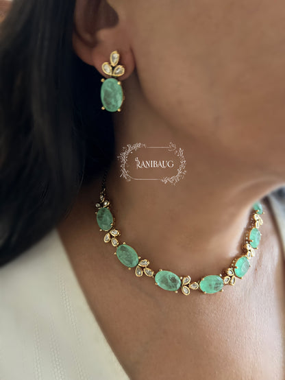 Eshana Pastel Hues Gemstone Polki Gold Finish Dreamy Jewellery Set By Ranibaug