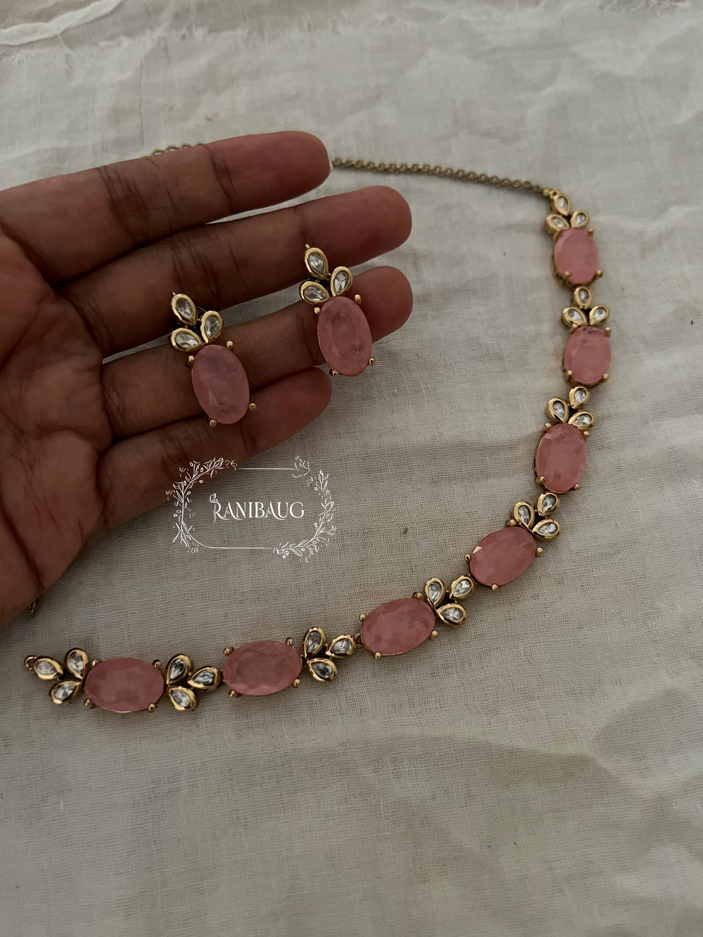 Eshana Pastel Hues Gemstone Polki Gold Finish Dreamy Jewellery Set By Ranibaug