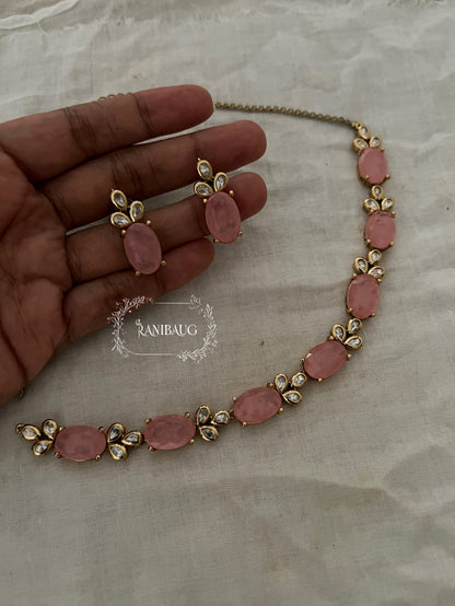 Eshana Pastel Hues Gemstone Polki Gold Finish Dreamy Jewellery Set By Ranibaug