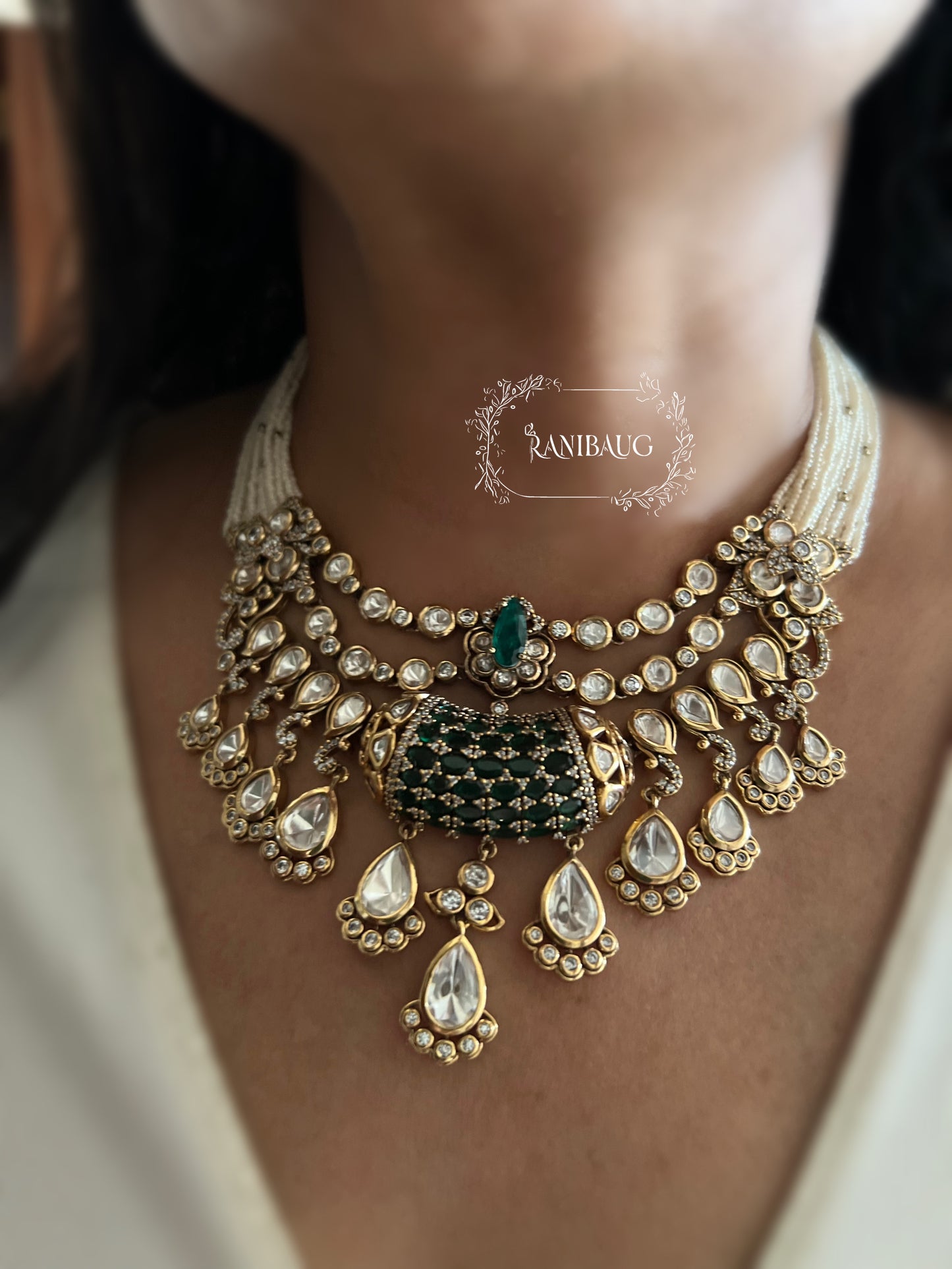 Eshani Emerald Silhouette Layered Polki Festive Jewelry Set With Maang Tikka By Ranibaug | The Royal Wedding Collection 2026