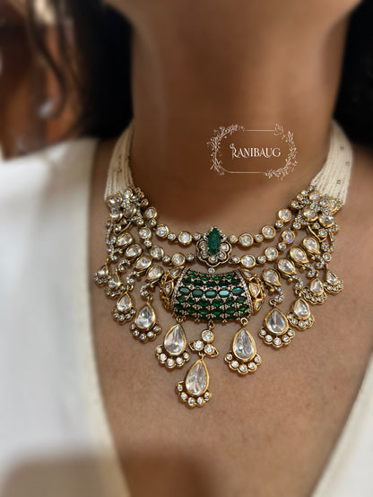 Eshani Emerald Silhouette Layered Polki Festive Jewelry Set With Maang Tikka By Ranibaug | The Royal Wedding Collection 2026