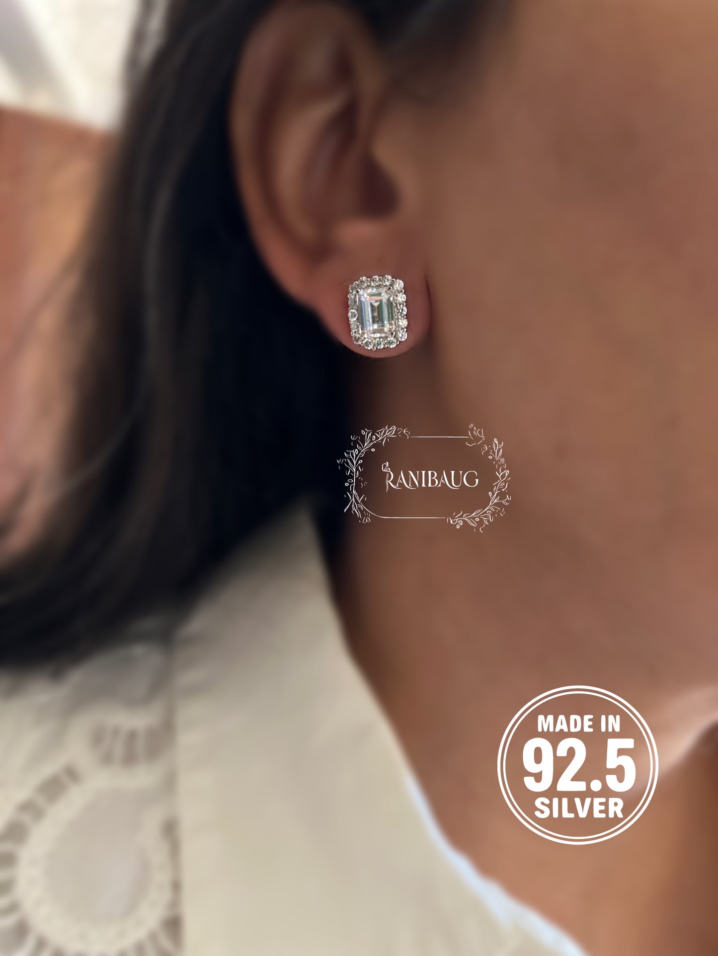 Estelle Square Motif Premium 92.5 Silver Classic Ear Studs By Ranibaug