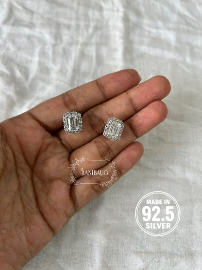 Estelle Square Motif Premium 92.5 Silver Classic Ear Studs By Ranibaug