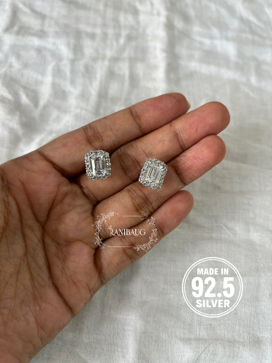 Estelle Square Motif Premium 92.5 Silver Classic Ear Studs By Ranibaug