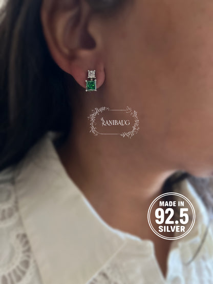 Evora Square Emerald 92.5 Silver Ear Studs Jewelry By Ranibaug