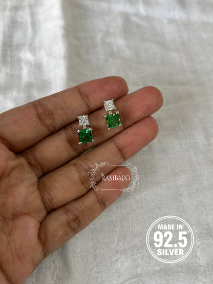 Evora Square Emerald 92.5 Silver Ear Studs Jewelry By Ranibaug