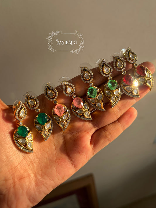 Ruhi Gemstone Polki Stud Gold Plated Earrings By Ranibaug