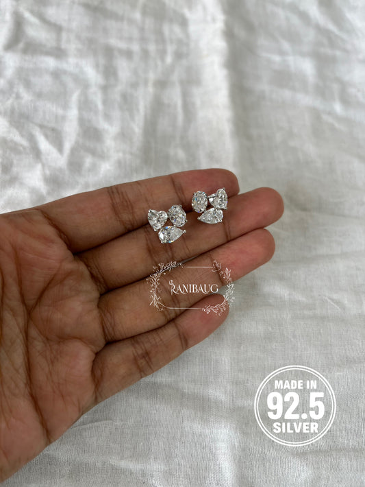 Fiora Trinity Heart Motif Subtle 92.5 Silver Ear Studs By Ranibaug