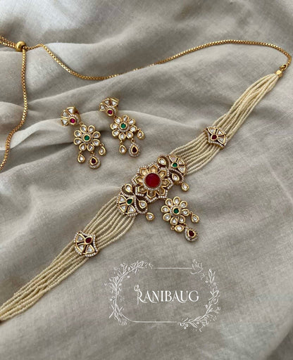 Chandni Polki Kundan Doladi Necklace With Jhumkis By Ranibaug