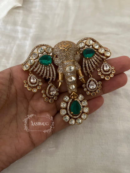 Gajmukut Royal Gold Finish Heritage Style Kundan Studded Statement Brooch Jewelry By Ranibaug