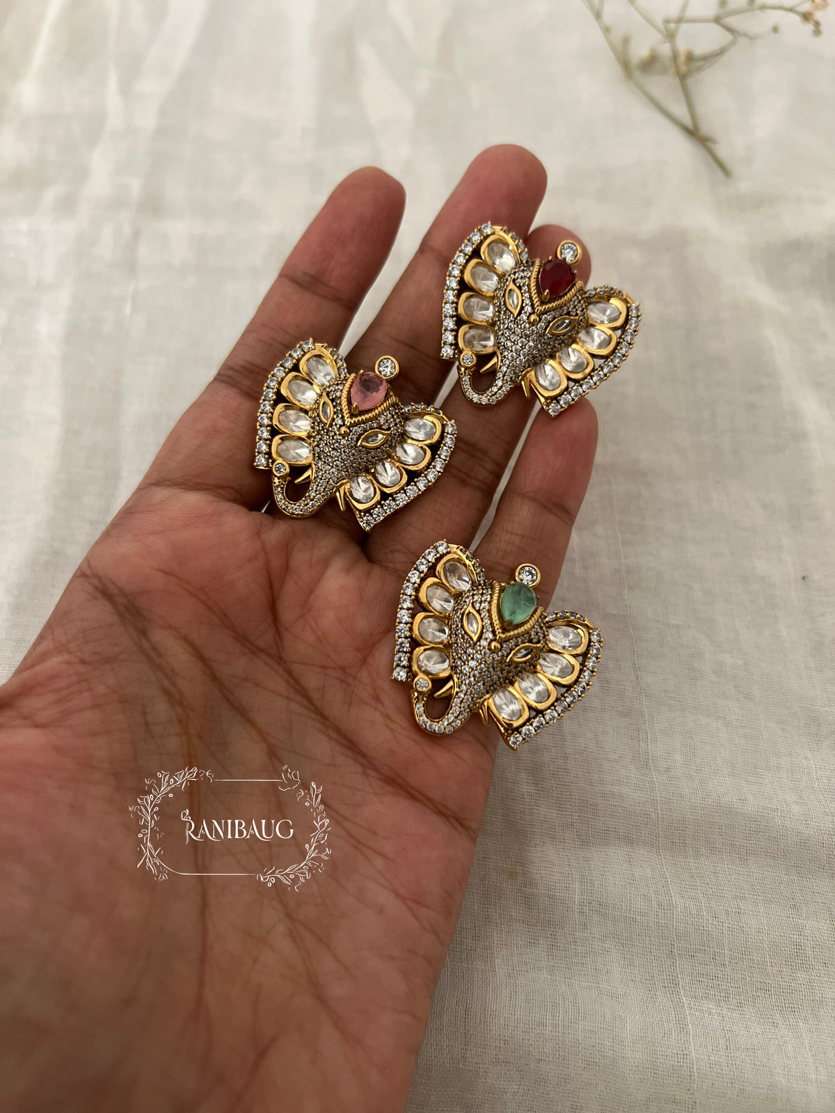 Gajraj Elephant Kundan Motif Designer Festive Ring By Ranibaug