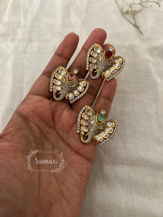 Gajraj Elephant Kundan Motif Designer Festive Ring By Ranibaug