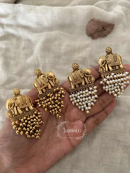 Gajraja Antique Elephant Pearl Jhumka | Ranibaug