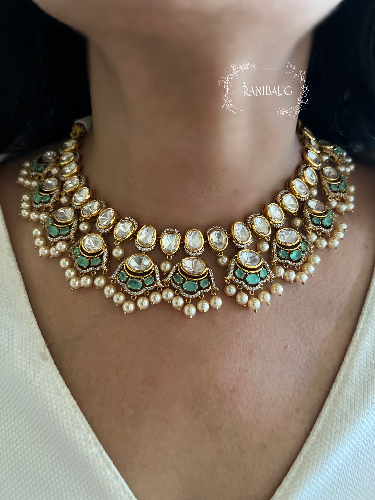 Gargi Kundan Polki Pearl Beaded Necklace Set By Ranibaug